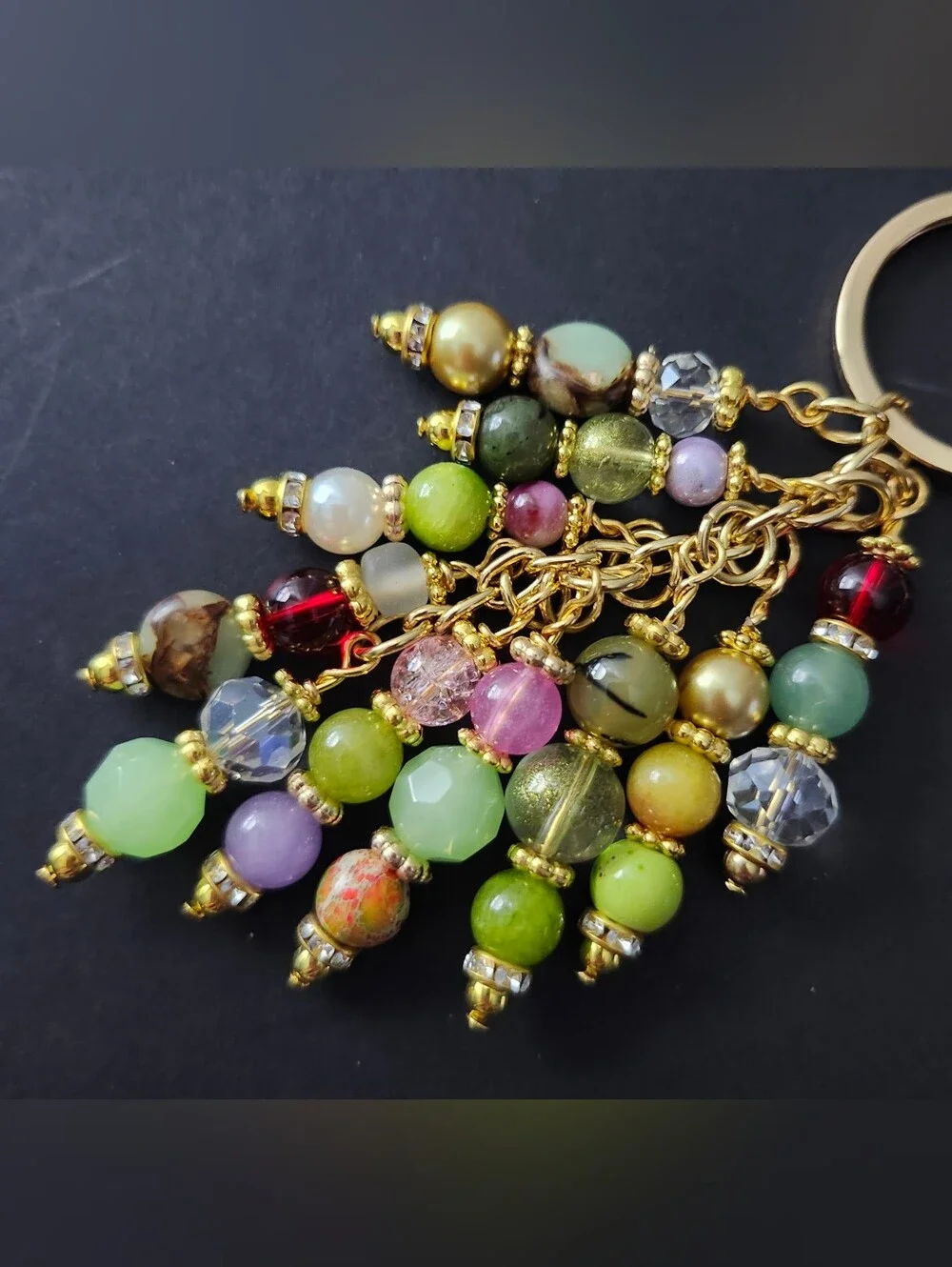 Butterfly Purse Charm Rhinestone Jade Imperial Jasper Aventurine Handcrafted